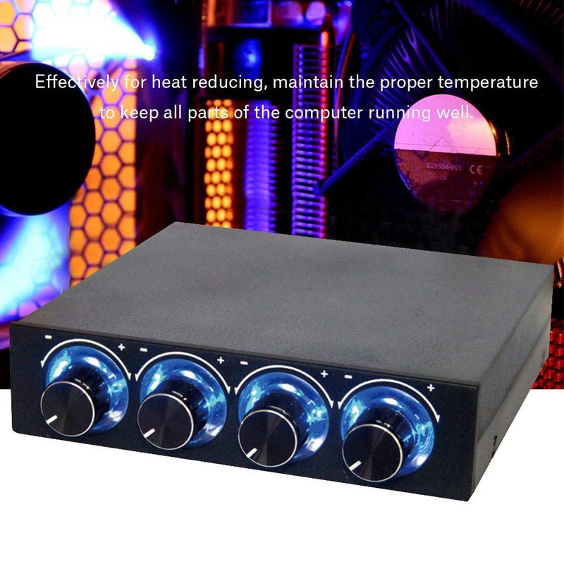 Lazmin PC Fan Speed Controller, 4 Channel Computer Cooling Fan Heat Sink Adjuster for PC with Blue LED - Image 2